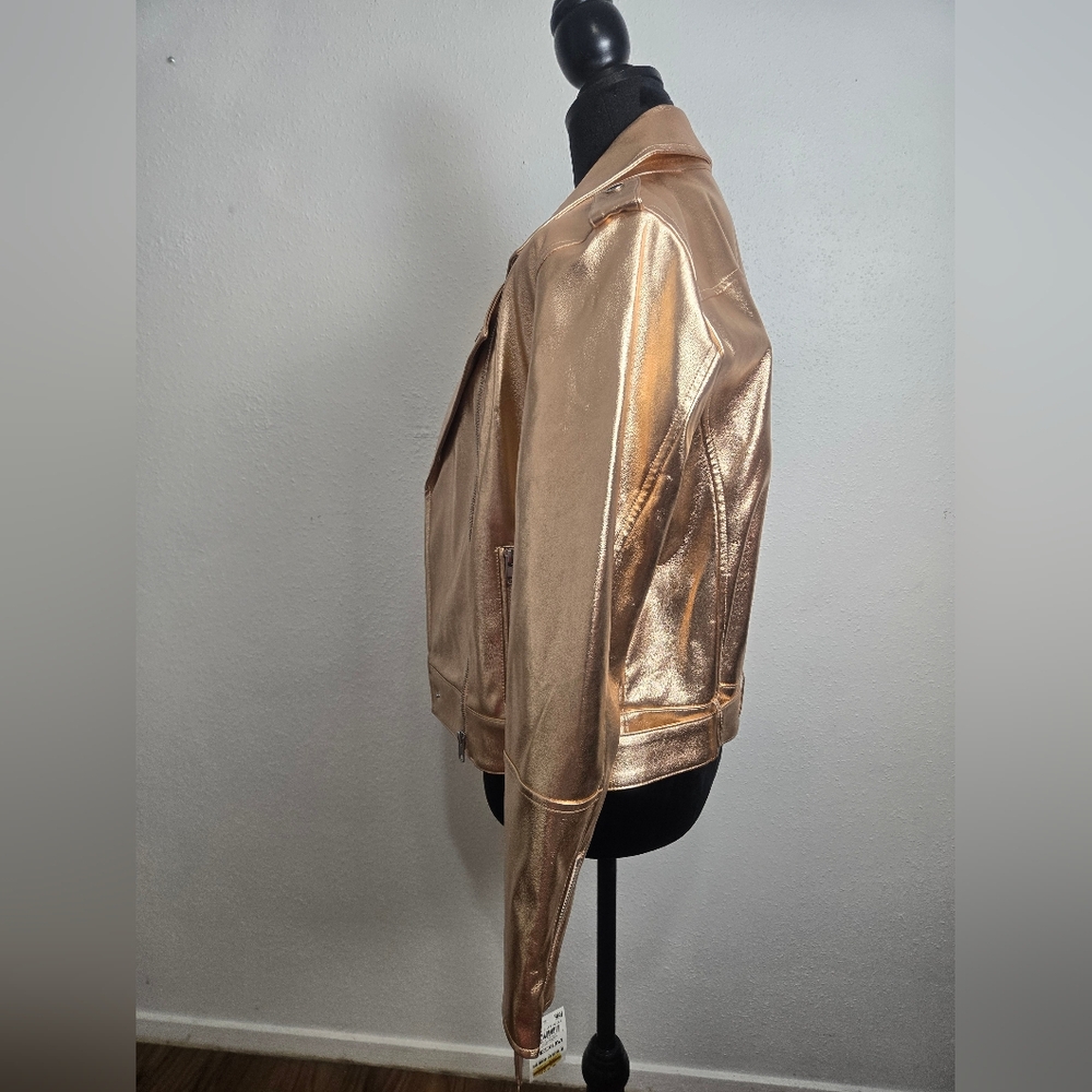 Metallic Rose Gold Moto Leather Jacket for Women - Picture 4 of 7